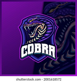 Cobra snake mascot esport logo design illustrations vector template, Viper poison logo for team game streamer, full color cartoon style