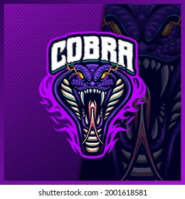 Cobra snake mascot esport logo design illustrations vector template, Viper poison logo for team game streamer, full color cartoon style