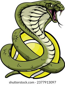 A cobra snake with a tennis ball sports team animal cartoon mascot