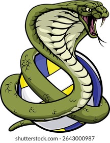 A cobra snake volleyball mascot wrapped around a volleyball ball
