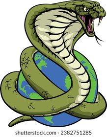 A cobra snake wrapped around a world earth globe concept