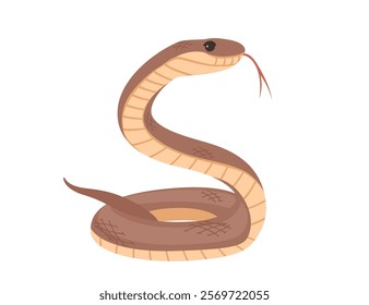 Cobra in a striking pose with detailed scales. Simple cartoon animal design. Suitable for reptile or wildlife images. Vector illustration isolated on white background