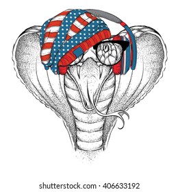 Cobra in a USA hat. Vector illustration