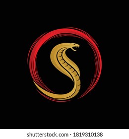 Cobra vector with brush concept, letter S logo design