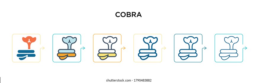 Cobra vector icon in 6 different modern styles. Black, two colored cobra icons designed in filled, outline, line and stroke style. Vector illustration can be used for web, mobile, ui