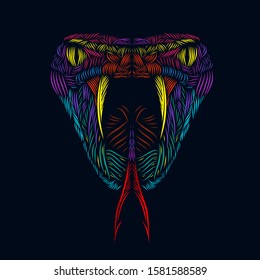 the cobra viper snake head line pop art potrait colorful logo design with dark background