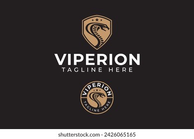 cobra viper snake with shield logo design template for security and sport business