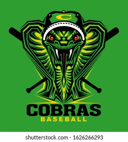 cobras baseball team design with mascot and crossed bats for school, college or league