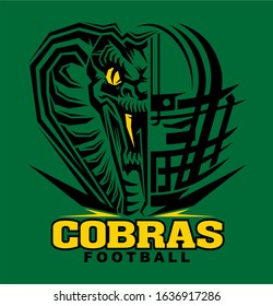 cobras football team design with half mascot and helmet for school, college or league