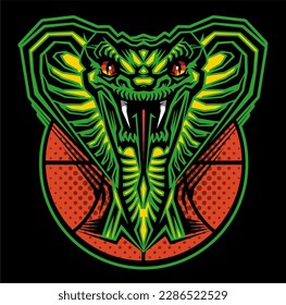 cobras mascot inside basketball for school, college or league sports