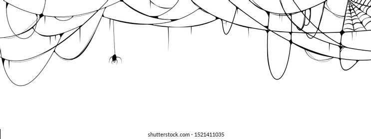 Cobweb background with spider. Spooky spider web for Halloween decoration. Vector. Background. Wallpaper.