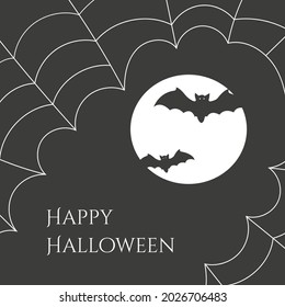 Cobweb con murciélago y luna llena. Concepto de Halloween sobre fondo negro
