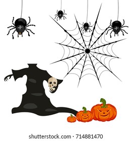 Cobweb bat skull web halloween black vector insect design  horror danger trap scary silhouette arachnid illustration. 
