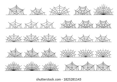 Cobweb border. Black horror abstract frames, halloween spooky isolated spiderweb dividers. Nature gossamer decorations vector illustration