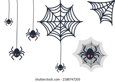 Cobweb collection isolated on a white background. A set of webs for Halloween, a cute spider. Hand-drawn Spider Web icons for Halloween decoration