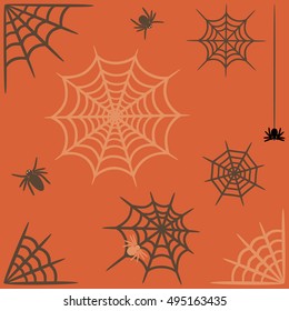cobweb elements and spiders in Halloween theme