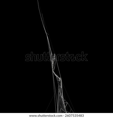 Cobweb frame part on dark background. Hanging tangled thread. Halloween, horror and gothic spooky symbol vector illustration. Spider web scary element