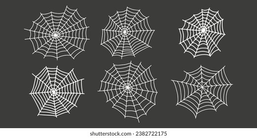 Cobweb. Halloween spider web. Vector isolated collection. Scary hanging trap for holiday frame isolated on black