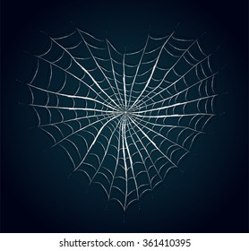 Cobweb heart on blue background.