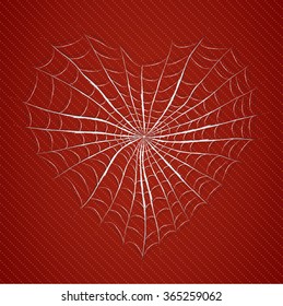 Cobweb heart on red background. 