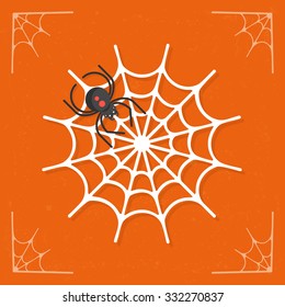 Cobweb icon. Spooky spiderweb with spider. Halloween illustration isolated on stylized dark background. Vector illustration