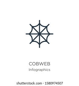 Cobweb icon. Thin linear cobweb outline icon isolated on white background from infographics collection. Line vector sign, symbol for web and mobile