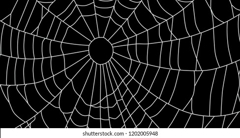 Cobweb, isolated on black background. Spiderweb pattern for Halloween design. Spider web elements,spooky, scary, horror halloween decor. Hand drawn silhouette, vector illustration