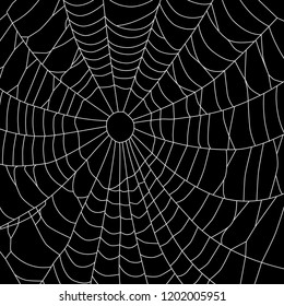Cobweb, isolated on black background. Spiderweb pattern for Halloween design. Spider web elements,spooky, scary, horror halloween decor. Hand drawn silhouette, vector illustration