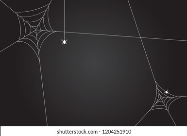 Cobweb, isolated on black, transparent background.Scary spider web vector illustration. White cobweb silhouette isolated on dark background. Spooky halloween decoration element.Gradient 