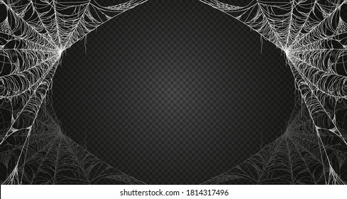 Cobweb isolated on black transparent background. Spiderweb. Vector illustration 