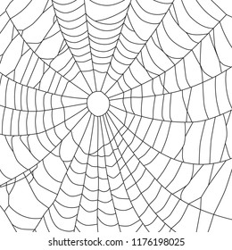 Cobweb, isolated on white background. Spiderweb pattern for Halloween design. Spider web elements,spooky, scary, horror halloween decor. Hand drawn silhouette, vector illustration