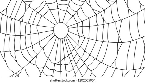 Cobweb, isolated on white background. Spiderweb pattern for Halloween design. Spider web elements,spooky, scary, horror halloween decor. Hand drawn silhouette, vector illustration