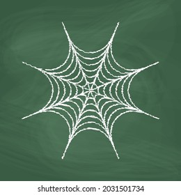 Cobweb line Icon design, white chalk. Draw a picture on the blackboard. Halloween spider web. 