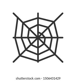 Cobweb line icon. Spiderweb dangerous silhouette. Web trap of poisonous arachnid. Black outline Halloween symbol. Editable stroke. Vector illustration isolated on white background.
