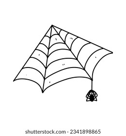 telaraña con araña pequeña. Estilo de doodle dibujado a mano. Ilustración vectorial aislada en blanco. elemento Halloween.