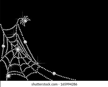 Cobweb with luxury silver diamonds on black background