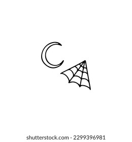 cobweb and moon doodle illustration vector