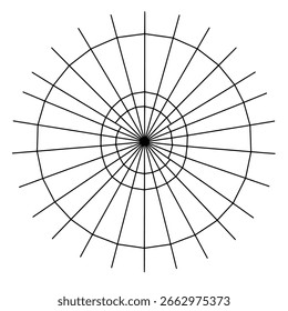 Cobweb outline vector icon, a simple line art drawing of a spider web for concepts of Halloween, horror, and nature.