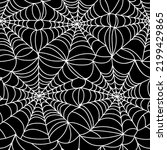 Cobweb pattern. Halloween seamless print of spider web, monochrome gothic horror net trap for wrapping paper design. Vector texture. Sticky trap for autumn holiday decoration textile