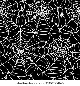 Cobweb pattern. Halloween seamless print of spider web, monochrome gothic horror net trap for wrapping paper design. Vector texture. Sticky trap for autumn holiday decoration textile