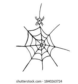 Kobweb, Anhänger. Große Spinne. Halloween. Handzeichnung. Elemente für die Dekoration. Vektorgrafik.