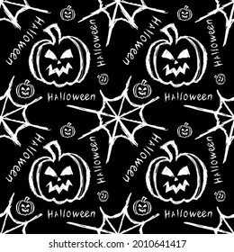 cobweb and pumpkin. halloween seamless pattern. october wallpaper. halloween hand lettering. careless handwriting. sect background halloween