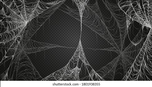 Cobweb realism set. Isolated on black transparent background. Spiderweb for halloween, spooky, scary, horror decor