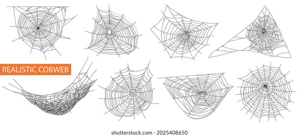 Conjunto realista cobweb con símbolos de araña espeluznante ilustración vectorial aislada