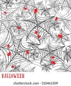 Cobweb seamless pattern. Vector white halloween background. Spider's gossamer.Can be used for fabric textile design  or as abstract halloween holiday banner.