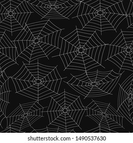Cobweb seamless vector pattern on black background for Halloween design
