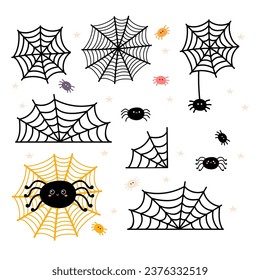 Cobweb set for Halloween design. Cobwebs and spiders web silhouette. Vector illustration