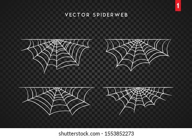 Cobweb set for Halloween design, isolated on black background. Vector illustration