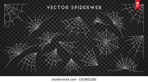 Cobweb set for Halloween design, isolated on black background. Vector illustration