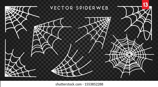 Cobweb set for Halloween design, isolated on black background. Vector illustration